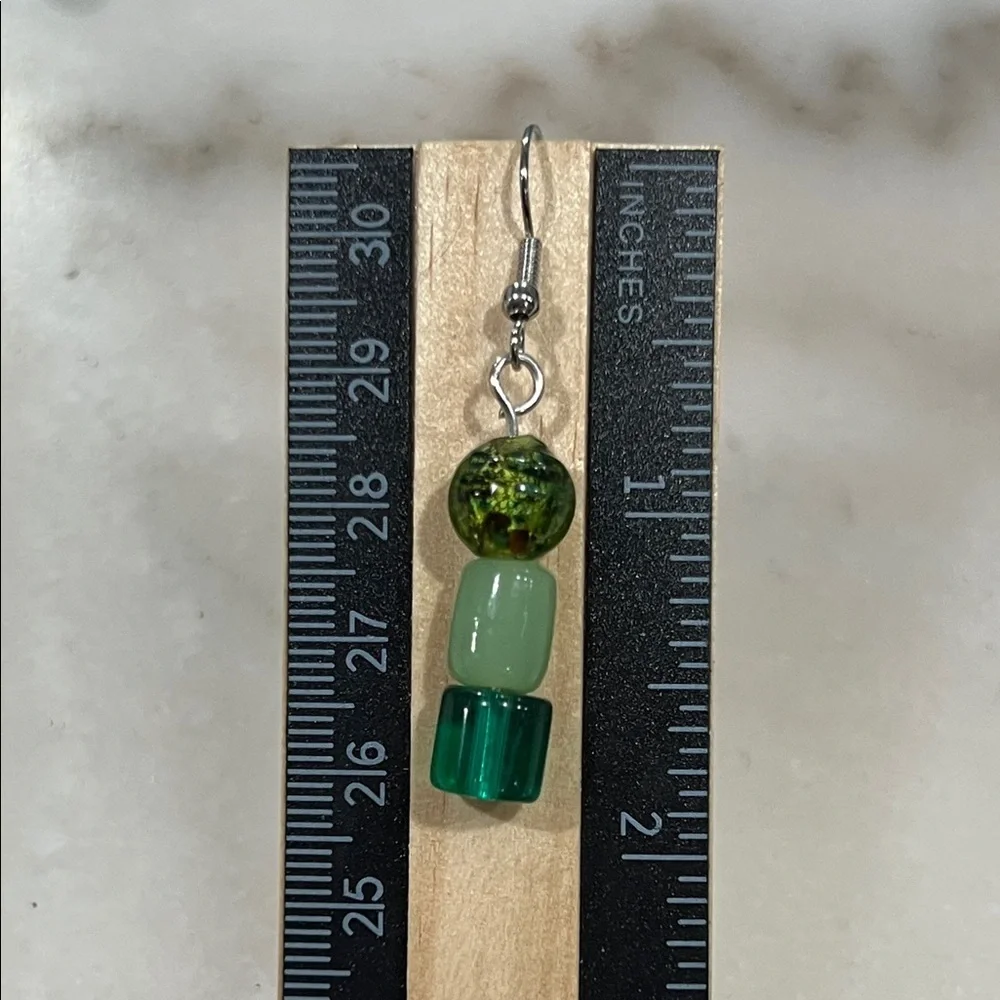 Artisan Green and Silver Beaded Earrings